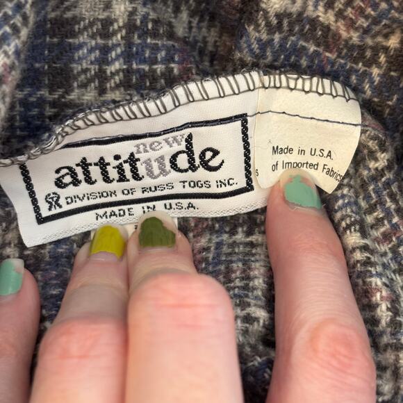 Vtg Plaid Skirt Blue Gray Check Knee-Length 80s Academia with Belt | Soft Summer - Picture 6 of 8